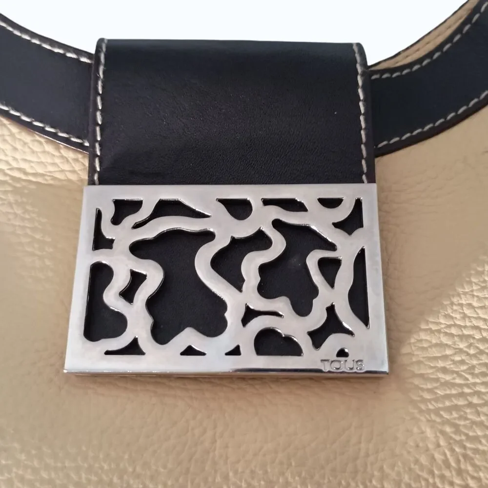 Tous Hobo Shoulder Bag Brown Yellow Leather Silver Logo